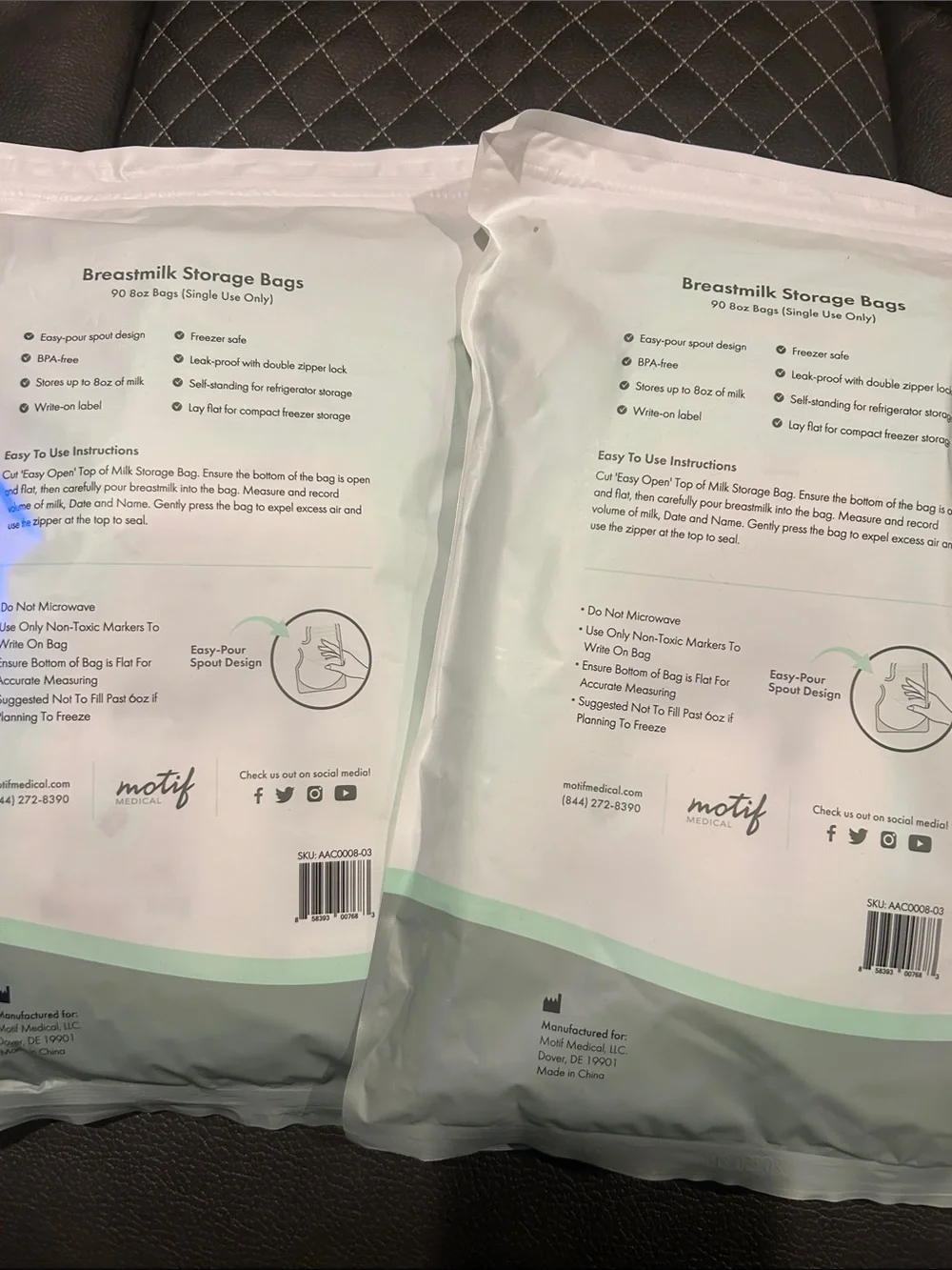 Motif Medical White Breastmilk Storage Bags - 90 Count - set of two 180 bags